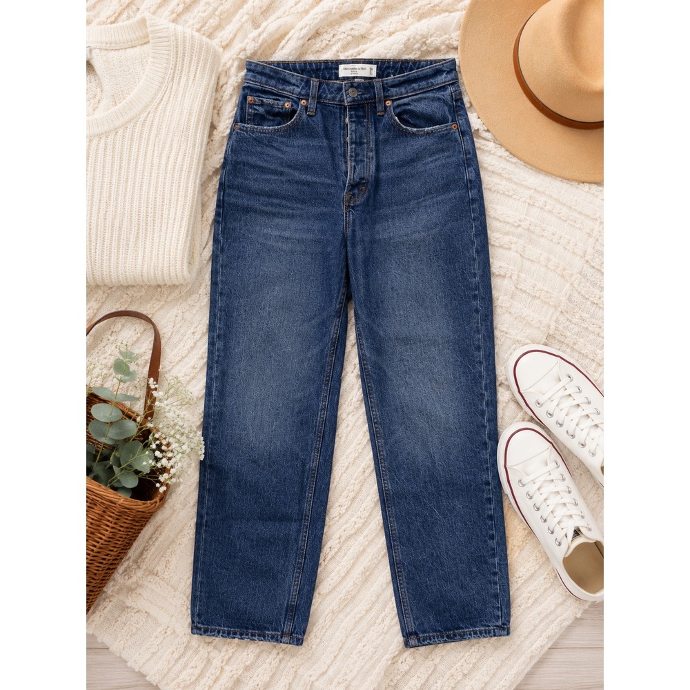 Abercrombie & Fitch Curvy Love High Rise Dad Button Fly Blue Jeans, Size 26